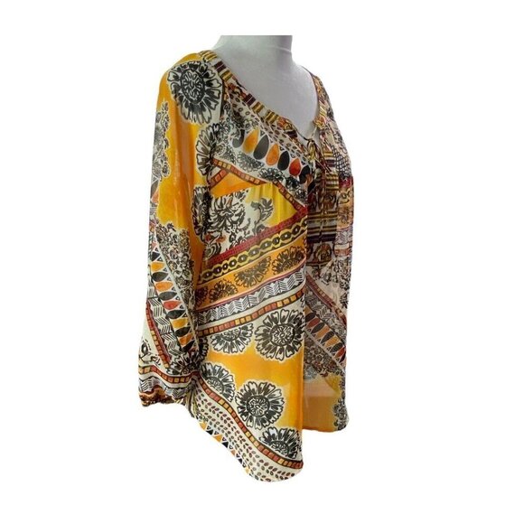 FIG & FLOWER Anthropologie Pullover V Neck Blouse Multicolor Orange L 81-14 - Picture 4 of 14